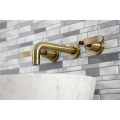 Wall Mount Bathroom Faucet, Whitaker, Double Handle in Antique Brass