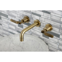Wall Mount Bathroom Faucet, Whitaker, Double Handle in Antique Brass
