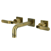 Wall Mount Bathroom Faucet, Whitaker, Double Handle in Antique Brass