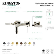 Wall Mount Bathroom Faucet, Whitaker, Double Handle in Brushed Nickel