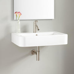 Wall Mount Bathroom Sink, Burleson, Rectangular with Overflow in White