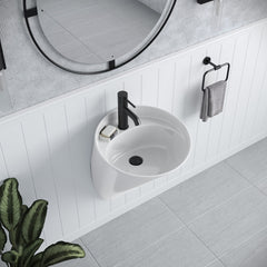 Wall-Mount Bathroom Sink, Calice, 18 in Single Faucet Hole in Ceramic