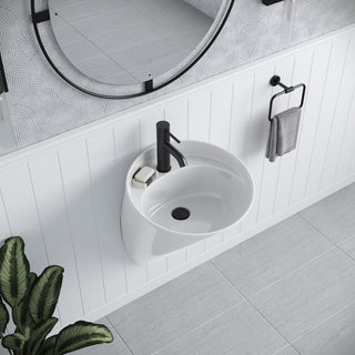 Wall-Mount Bathroom Sink, Calice, 18 in Single Faucet Hole in Ceramic