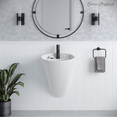 Wall-Mount Bathroom Sink, Calice, 18 in Single Faucet Hole in Ceramic