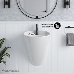 Wall-Mount Bathroom Sink, Calice, 18 in Single Faucet Hole in Ceramic