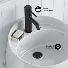 Wall-Mount Bathroom Sink, Calice, 18 in Single Faucet Hole in Ceramic