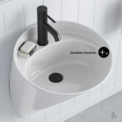 Wall-Mount Bathroom Sink, Calice, 18 in Single Faucet Hole in Ceramic