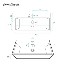 Wall-Mount Bathroom Sink, Claire, Rectangle, Ceramic, Glossy White
