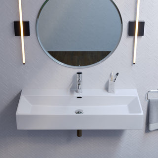 Wall-Mount Bathroom Sink, Claire, Rectangle, Ceramic, Glossy White
