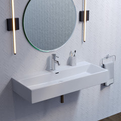 Wall-Mount Bathroom Sink, Claire, Rectangle, Ceramic, Glossy White