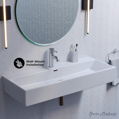 Wall-Mount Bathroom Sink, Claire, Rectangle, Ceramic, Glossy White