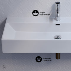 Wall-Mount Bathroom Sink, Claire, Rectangle, Ceramic, Glossy White