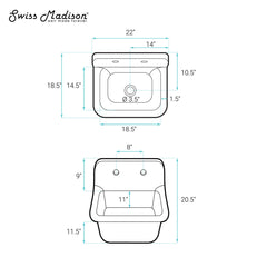 Wall-Mount Bathroom Sink, Claire, Rectangle, Matte Black