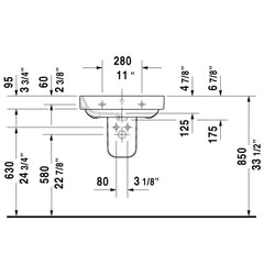 Wall Mount Bathroom Sink, Happy D.2, Ceramic, Single Faucet Hole, White