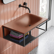 Wall-Mount Bathroom Sink, Lisse, Rectangle Concrete in Terracotta with Matte Black Frame
