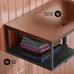 Wall-Mount Bathroom Sink, Lisse, Rectangle Concrete in Terracotta with Matte Black Frame
