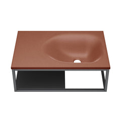 Wall-Mount Bathroom Sink, Lisse, Rectangle Concrete in Terracotta with Matte Black Frame
