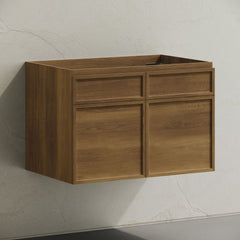 Wall-Mount Bathroom Vanity Cabinet, St. Tropez, 30 in Without Top in Brown Oak