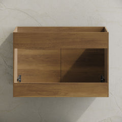 Wall-Mount Bathroom Vanity Cabinet, St. Tropez, 30 in Without Top in Brown Oak