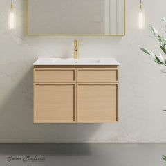 Wall-Mount Bathroom Vanity, St. Tropez, 30 Inch with Sink Top in Natural Oak