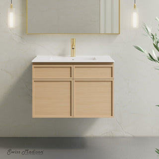 Wall-Mount Bathroom Vanity, St. Tropez, 30 Inch with Sink Top in Natural Oak