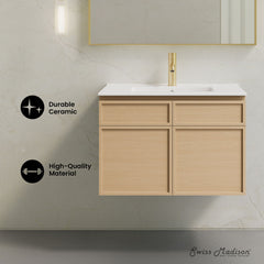 Wall-Mount Bathroom Vanity, St. Tropez, 30 Inch with Sink Top in Natural Oak