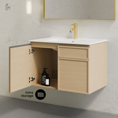 Wall-Mount Bathroom Vanity, St. Tropez, 30 Inch with Sink Top in Natural Oak