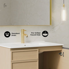 Wall-Mount Bathroom Vanity, St. Tropez, 30 Inch with Sink Top in Natural Oak