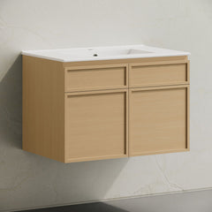 Wall-Mount Bathroom Vanity, St. Tropez, 30 Inch with Sink Top in Natural Oak
