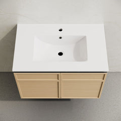Wall-Mount Bathroom Vanity, St. Tropez, 30 Inch with Sink Top in Natural Oak