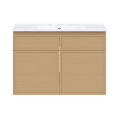 Wall-Mount Bathroom Vanity, St. Tropez, 30 Inch with Widespread Sink Top in Natural Oak