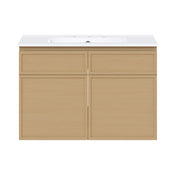 Wall-Mount Bathroom Vanity, St. Tropez, 30 Inch with Widespread Sink Top in Natural Oak
