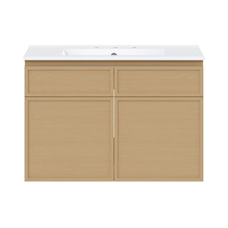 Wall-Mount Bathroom Vanity, St. Tropez, 30 Inch with Widespread Sink Top in Natural Oak