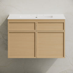 Wall-Mount Bathroom Vanity, St. Tropez, 30 Inch with Widespread Sink Top in Natural Oak