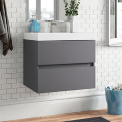 Wall-Mount Bathroom Vanity with White Cultured Marble Top in Cement