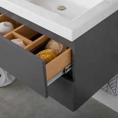 Wall-Mount Bathroom Vanity with White Cultured Marble Top in Cement