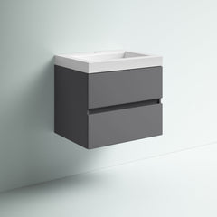 Wall-Mount Bathroom Vanity with White Cultured Marble Top in Cement