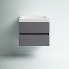 Wall-Mount Bathroom Vanity with White Cultured Marble Top in Cement