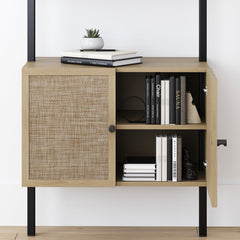 Wall-Mount Bookcase with Drawers, 3 Shelves, Light Oak/Black