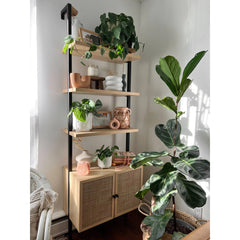 Wall-Mount Bookcase with Drawers, 3 Shelves, Light Oak/Black
