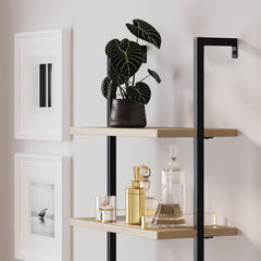 Wall-Mount Bookcase with Drawers, 3 Shelves, Light Oak/Black