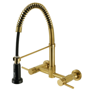 Wall-Mount Bridge Kitchen Faucet, Concord, Double Handle in Brushed Brass