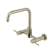 Wall Mount Bridge Kitchen Faucet, Concord, Two-Handle in Brushed Nickel