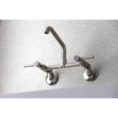 Wall Mount Bridge Kitchen Faucet, Concord, Two-Handle in Brushed Nickel