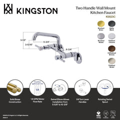 Wall Mount Bridge Kitchen Faucet, Concord, Two-Handle in Brushed Nickel