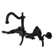 Wall Mount Bridge Kitchen Faucet, Duchess, Two-Handle in Matte Black