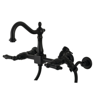 Wall Mount Bridge Kitchen Faucet, Duchess, Two-Handle in Matte Black