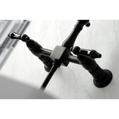 Wall Mount Bridge Kitchen Faucet, Duchess, Two-Handle in Matte Black