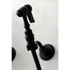 Wall Mount Bridge Kitchen Faucet, Duchess, Two-Handle in Matte Black