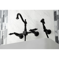 Wall Mount Bridge Kitchen Faucet, Duchess, Two-Handle in Matte Black